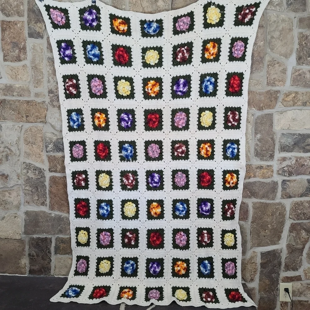 Granny Square Floral Handmade Homemade Afghan Throw Blanket